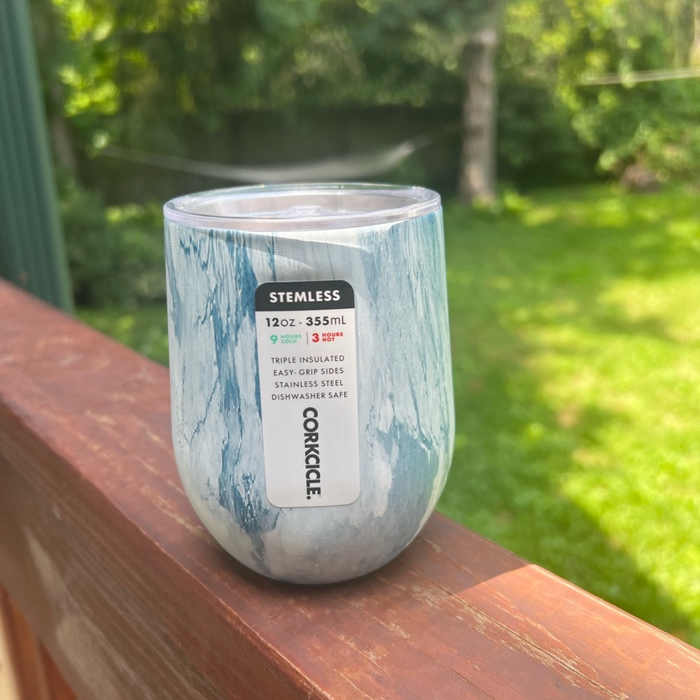Corkcicle Blue Marble Stemless Wine Tumbler 12 oz